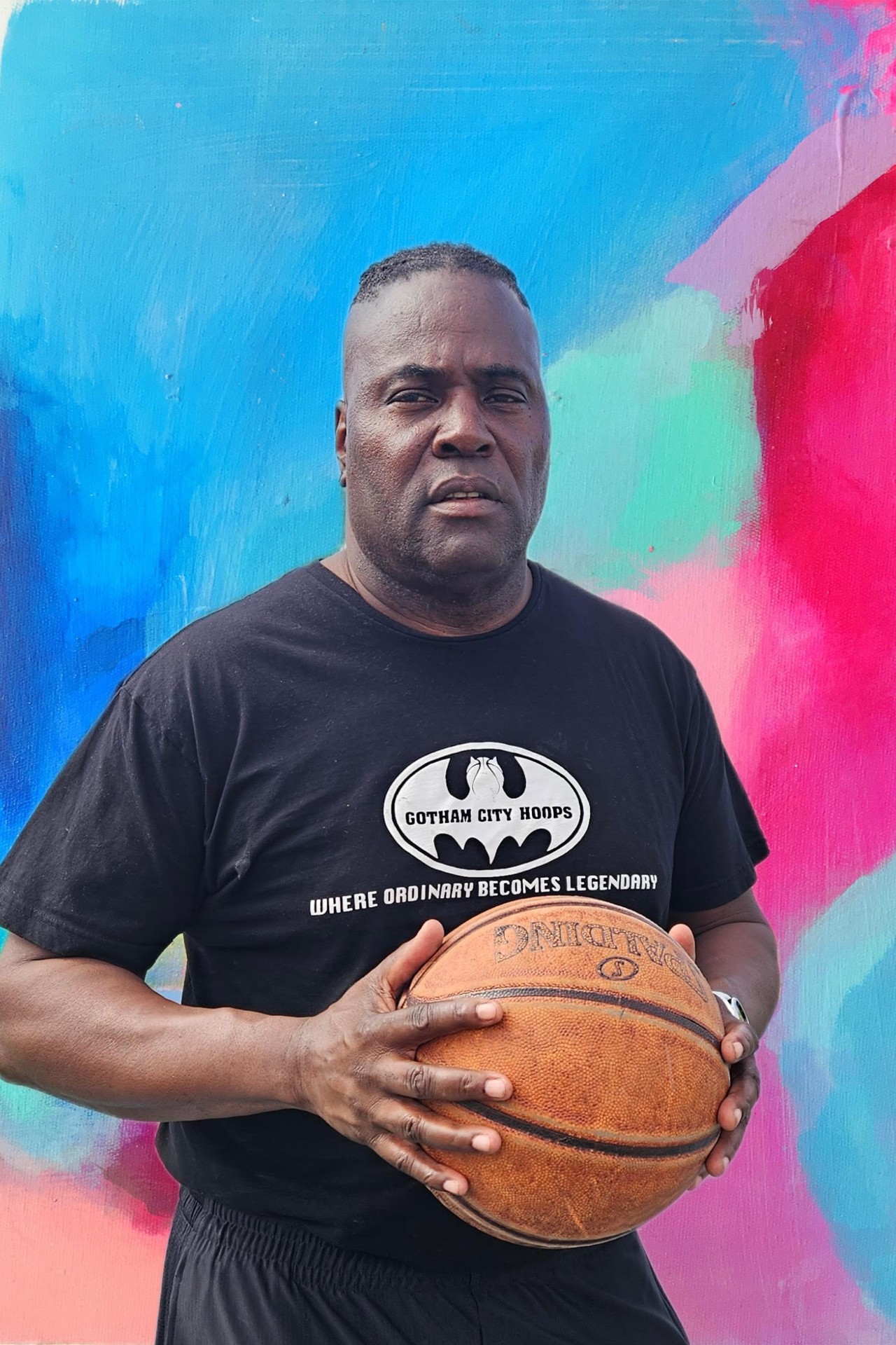 Coach Winn with basketball
